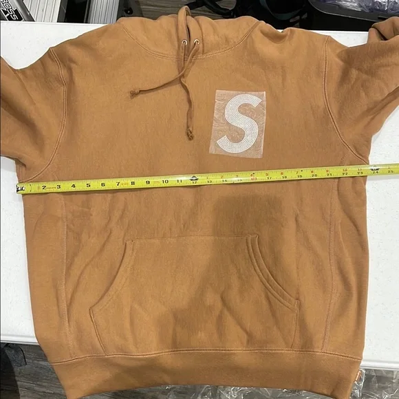 NEW Supreme S Logo Swarovski SMALL Brown Tan Long Sleeve Hoodie Pull Over Jacket